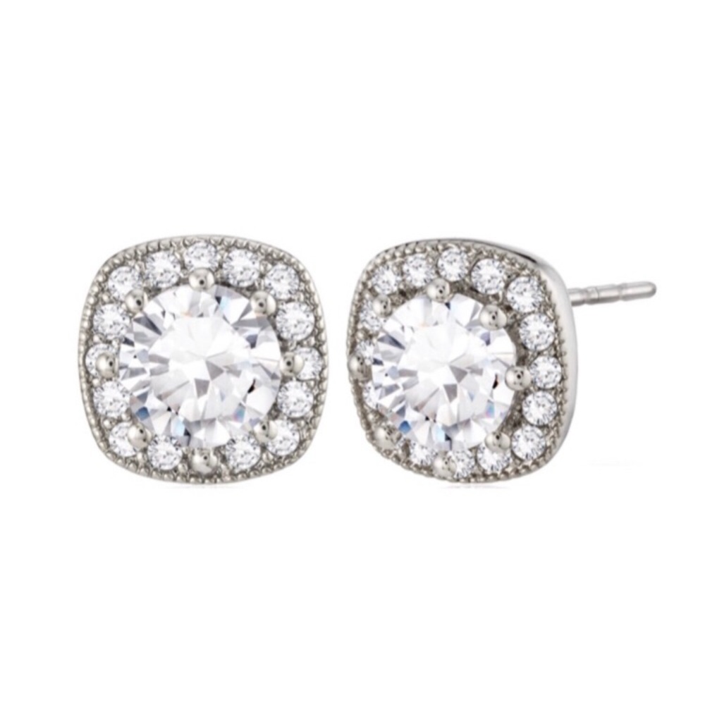NWT- Zaxie Cushion Cut CZ Halo Stud Earrings